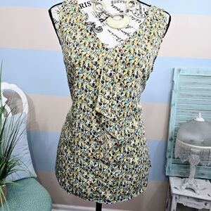 Ellen Tracy Green Floral Print Sleeveless Blouse